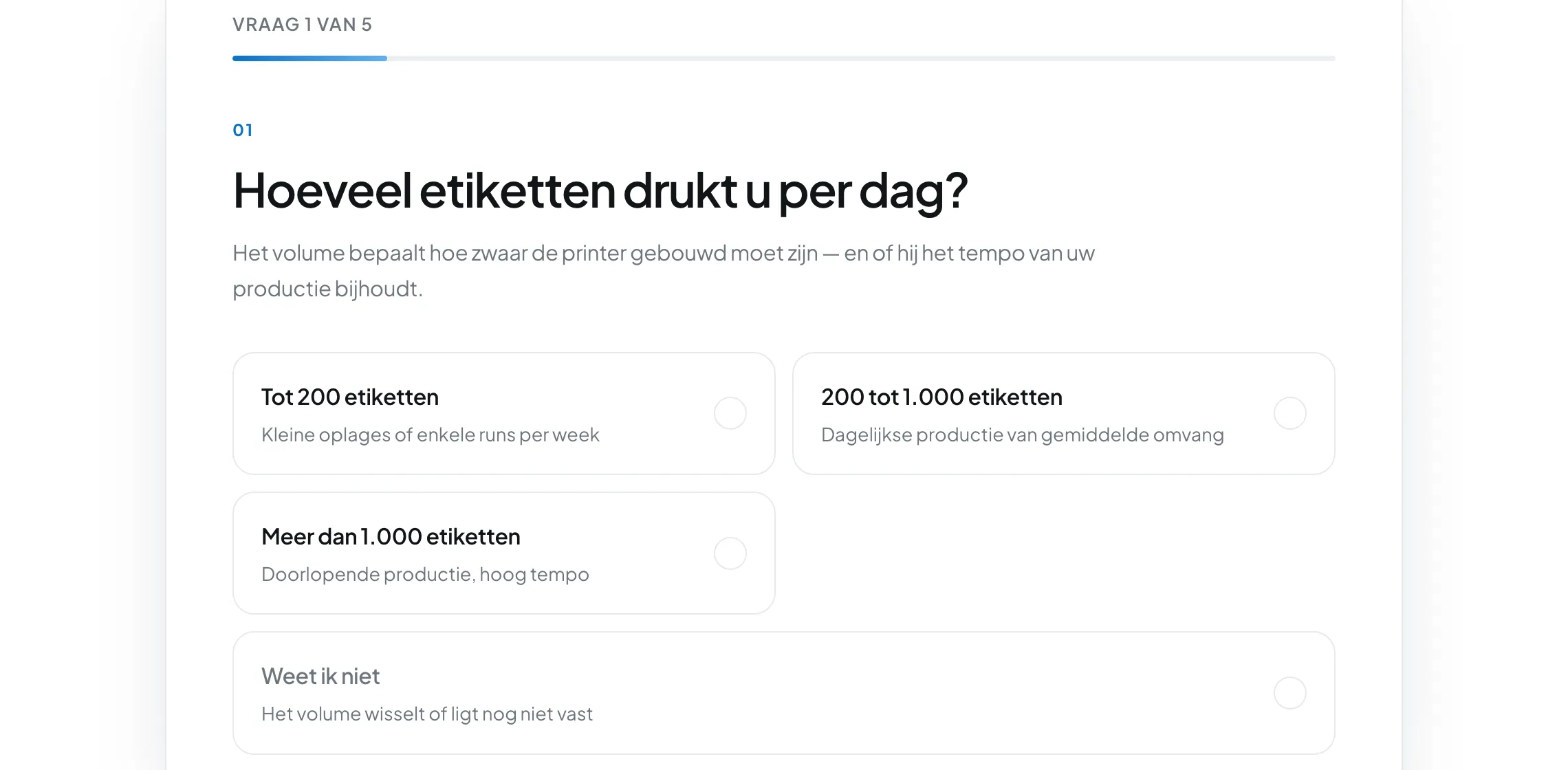 De eerste vraag van de keuzehulp: hoeveel etiketten drukt u per dag?